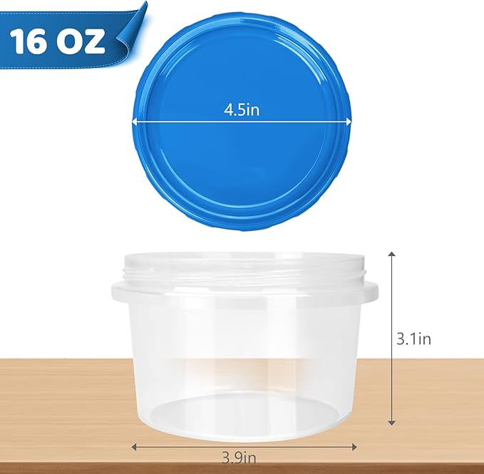 Freezer Containers with Twist Top Lids, Heavy Duty Round Airtight Food Storage Container for Fruit,Deli,Leftovers,Soup,Overnight Oats, BPA Free Stackable Freezer Storage Containers [16 Pack-16 oz]
