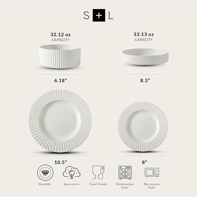 Christian Siriano Lusso 32-Piece Dinnerware Set Stoneware, White