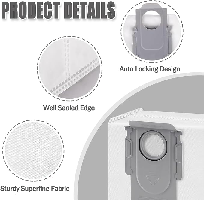 8 Pack Dust Bags Compatible With Roborock Q5 Q5+ Q7 Q7+ Q7 Max Q7 Max+ S7 Max Ultra S7 MaxV Ultra S8+ S8 Pro Robot Vacuum Bags Disposable Bag Accessory