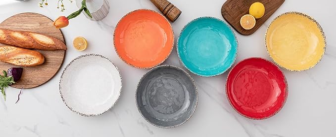 Farmhouse Melamine Pasta Bowls Set of 6, 42 OZ Large Serving Bowls Set, 9.25 inch Ramen Bowls,Wide and Shadow Rustic Red Round Dinner Bowl, Fruit bowl, Noodle Bowl, Salad Bowl Set, Red…
