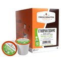 Fresh Roasted Coffee, Organic Ethiopian Sidamo Water-Processed Half-Caf | USDA Organic, 100% Single Origin, Kosher | Medium Roast 24 Pods for K Cup Brewers