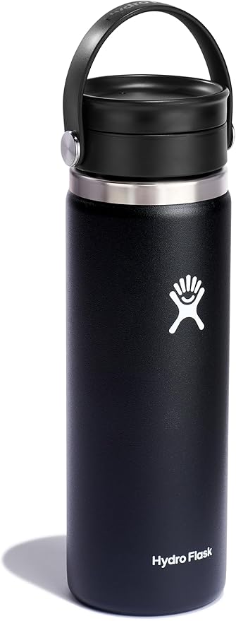 Hydro Flask Wide Mouth Bottle with Flex Sip Lid - Insulated Water Bottle Travel Cup Coffee Mug Black 20 oz