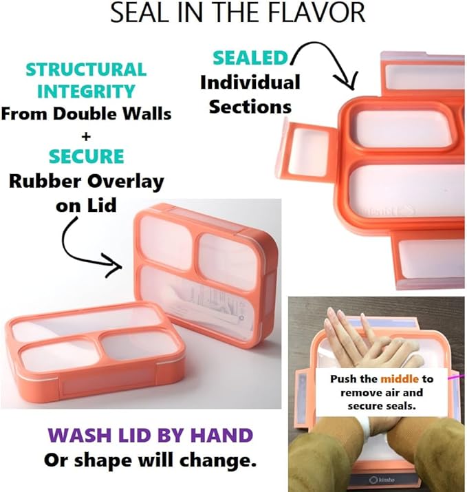 Bento Box Adult Lunch Box | Lunch Boxes For Adults Kids Women | 3 Compartments |Portion Control Meal Snack Container For Big Kids Teens Work School | Leakproof Divided Containers | Coral - Orange