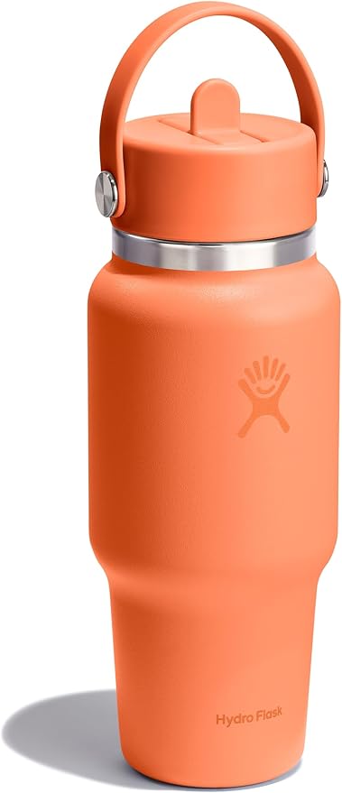 Hydro Flask Travel Water Bottle - Insulated Stainless Steel - Wide Straw Lid, Non Spill, Leakproof in 24 Oz Nectar Orange