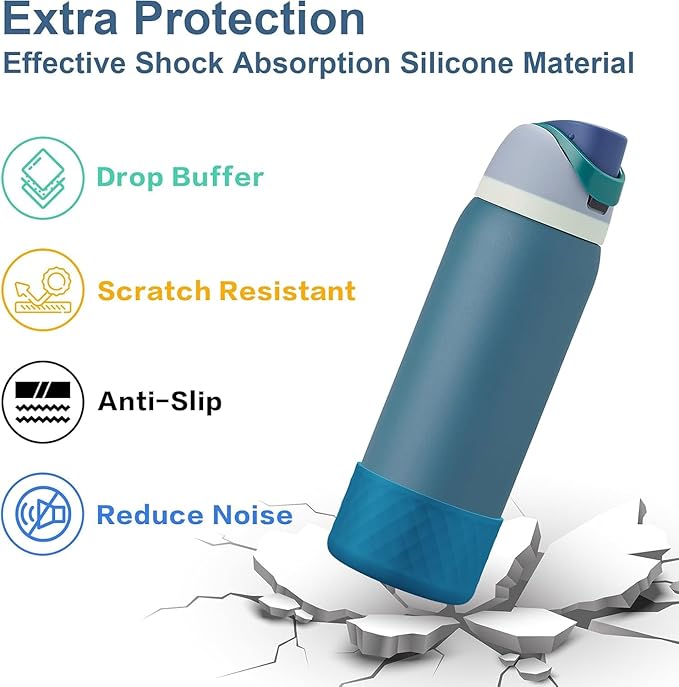2PCS Silicone Water Bottle Boot for Owala 24oz, Protective Bottom Bumper Anti-Slip Sleeve for FreeSip, Twist, and Flip Stainless Steel Bottles, Dishwasher Safe and BPA Free(Grey+Dark Blue)
