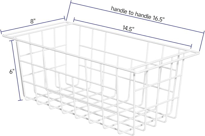 Slideep Chest Freezer Organizer Bins 16.5 Inch, Deep Upright Freezer Baskets Metal Wire Storage Container for Kitchen, White, Set of 2