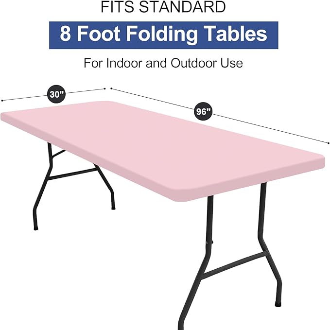 homing Rectangle Table Cloth Cover, Waterproof Polyester Elastic Fitted Tablecloth, Fits for 8 Foot Folding Tables, Washable Table Protector for Picnic, Camping, Outdoor (Pink, 30" x 96")