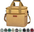 Iknoe Large Cooler Bag Collapsible 24 Can Insulated Bags Leakproof Lunch Cooler Tote with Multi-Pockets for Adult Insulated Thermal Bag for Beach, Picnic, Office Work(Khaki)