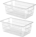 Freezer Wire Storage Baskets,Farmhouse Organizer Storage Bins Large Organizer Bins for Laundry Room, Closets, Garage, Office, Bathroom, Pantry Organization Storage Bins -Set of 2 (Chrome)