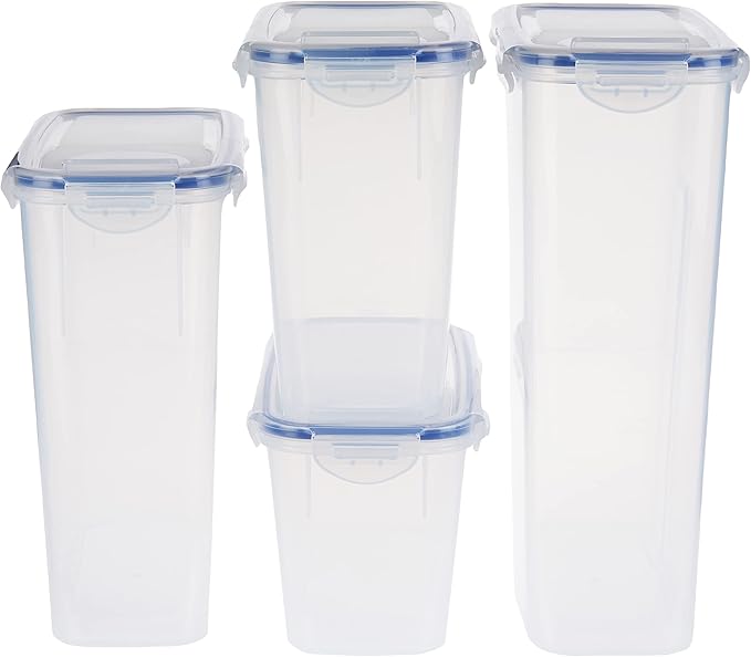 LOCK & LOCK Easy Essentials Food Storage Bin Set for Pasta, Flour, Sugar/Airtight Container Lids/BPA-Free/Dishwasher Safe, 8 Piece - Clear