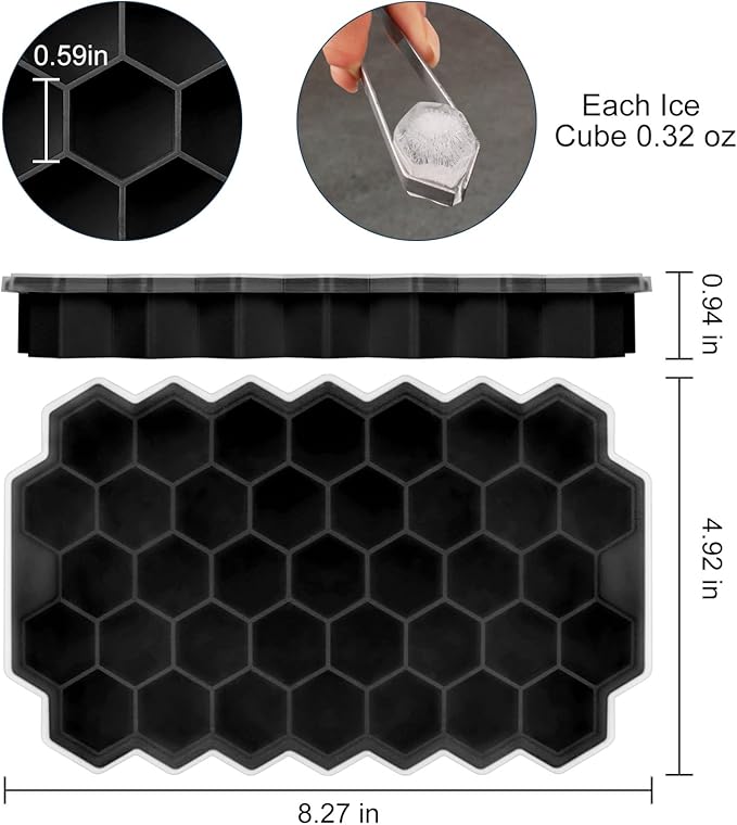 Ice Cube Trays for Freezer with Lid-Silicone Ice Cube Tray with Lid Ice Maker 4 Pack Black,Easy-Release Reusable Ice Cube Coffee Scoop for Coffee Bar Accessories