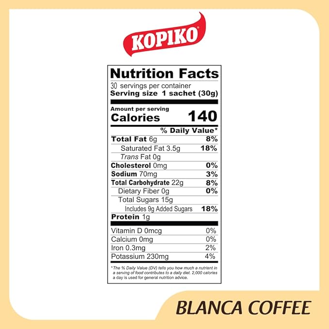Kopiko Blanca Instant Coffee Mix – Authentic Indonesian Volcanic Coffee – Delicious Creamy Instant Coffee with Tempting Aroma (900 gr / 30 Coffee Sticks)
