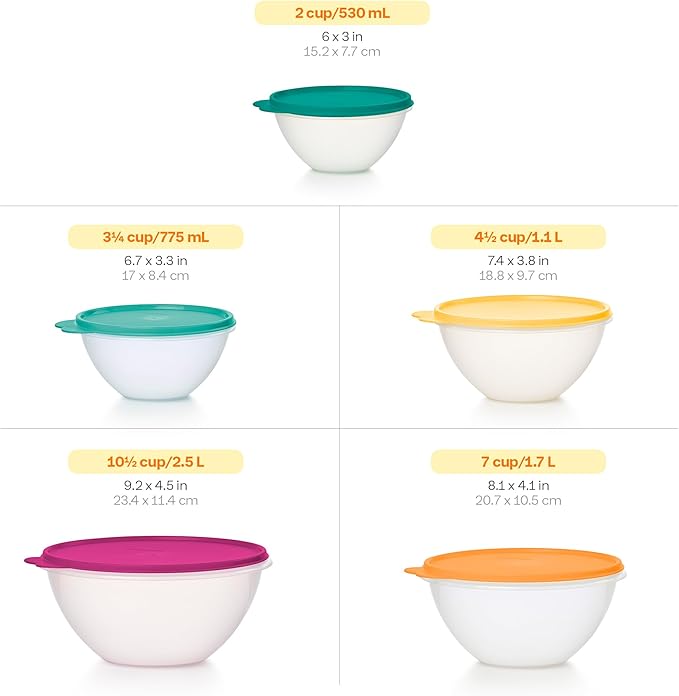 Tupperware Heritage Wonderlier 10 Piece Food Storage Bowl Set in Fauna Colors - Dishwasher Safe & BPA Free - (5 Containers + 5 Lids)