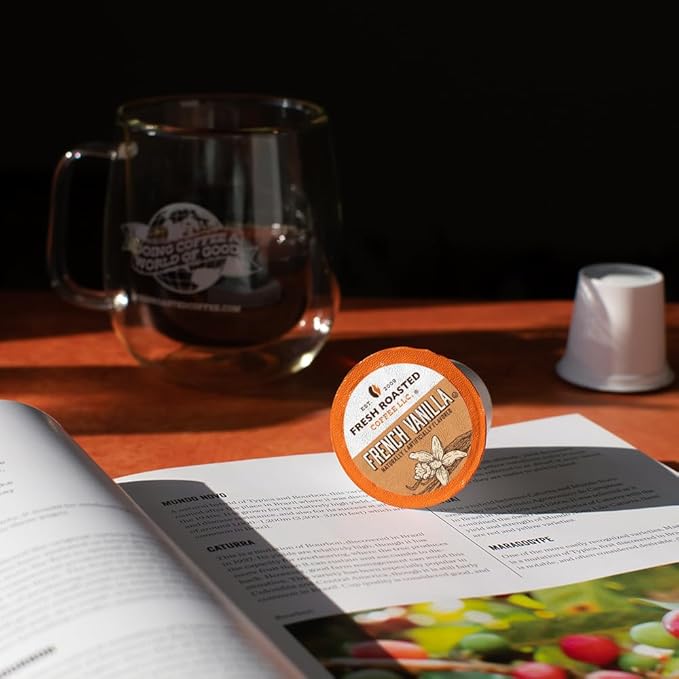 Fresh Roasted Coffee, French Vanilla, Flavored Coffee Pods, 96 Count
