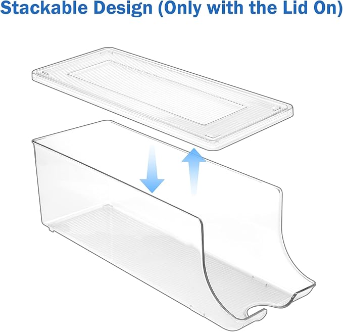 Puricon 2 Pack Soda Can Organizer Dispenser for Refrigerator, Plastic Canned Food Pop Beverage Container Holder Storage Bin with Lid for Freezer Rack Pantry Cabinet Cupboard Kitchen -Standard