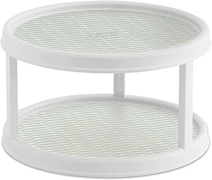 Copco Non-Skid 2 Tier Pantry Cabinet Lazy Susan Turntable, 12-Inch, White and Light Green