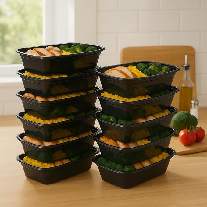 Ruthy's Outlet Meal Prep Containers W/Lids -Square Food Storage – BPA-Free| Stackable | Microwave | Freezer & Dishwasher Safe | Reusable Lunch Bento Box Portion Control & Planning (100 Pack, 32 oz)