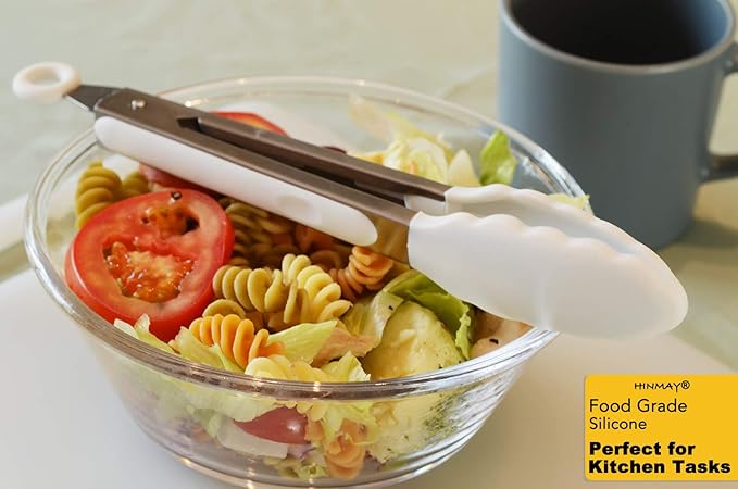 Silicone Kitchen Tongs 9-Inch Stainless Steel Basics Tongs with Non-Stick Silicone Tips, Set of 3 (White)