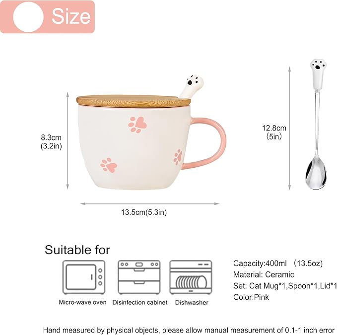 BigNoseDeer Kawaii Cat Mug with 3D Kitty Inside Cute Mugs Ceramic Tea Cup Coffee Mug Gifts for Women Girlfriend Kids White Elephant Gifts (13oz)