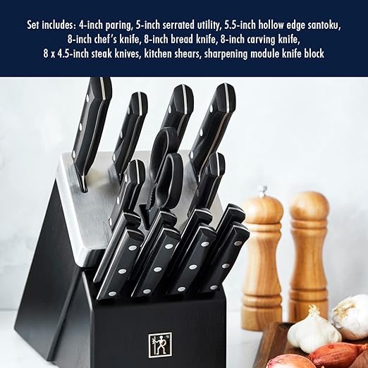 HENCKELS Solution Razor-Sharp 16-pc Knife Set, Chef Knife, Bread Knife, Steak Knife, German Engineered Informed by 100+ Years of Mastery