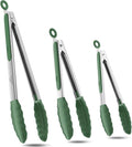 600ºF Heat Resistant Kitchen Tongs, Premium Locking Cooking Tongs with Silicone Tips, Non-Slip Food Tongs for Cooking, Non-Stick, Heavy Duty Stainless Steel Handle, Set of 3-7" 9" and 12" Turquoise