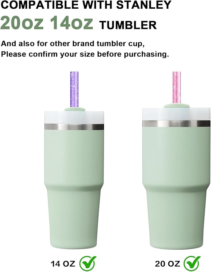 6Pack Glitter Replacement Straws for Stanley Cup 20oz 14oz Tumbler, Yoelike Reusable Straws Accessories with Clean Brush for Stanley Cup, Dishwasher Safe, BPA Free