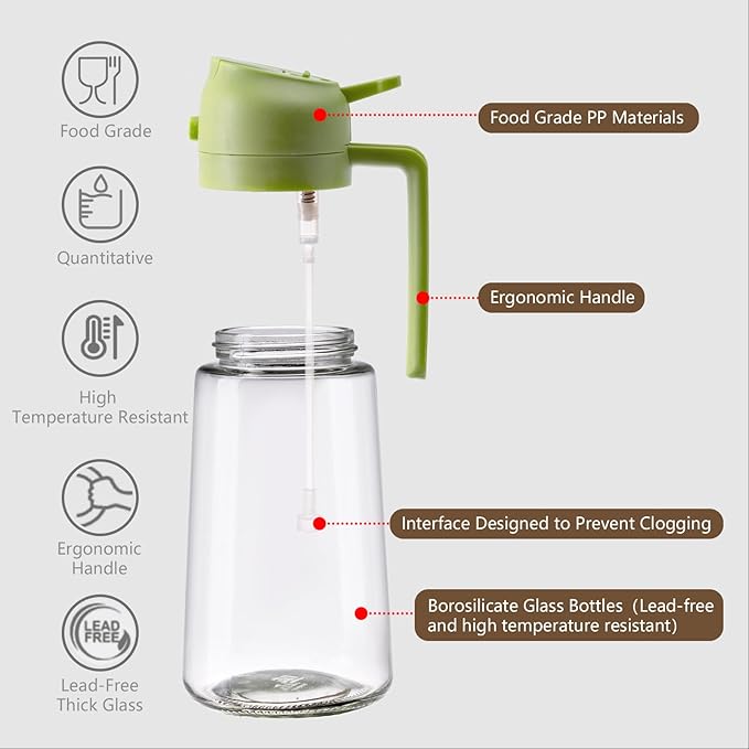 2PCS Oil Sprayer for Cooking, 470ml 2 In 1 Glass Olive Oil Sprayr & pourer for Kitchen, Air Fryer, Cooking, Salad, BBQ (Green,White)