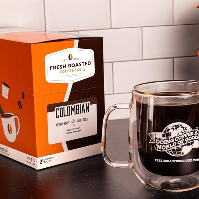 Fresh Roasted Coffee, Colombian, Medium Roast, 24 Pods for K Cup Brewers