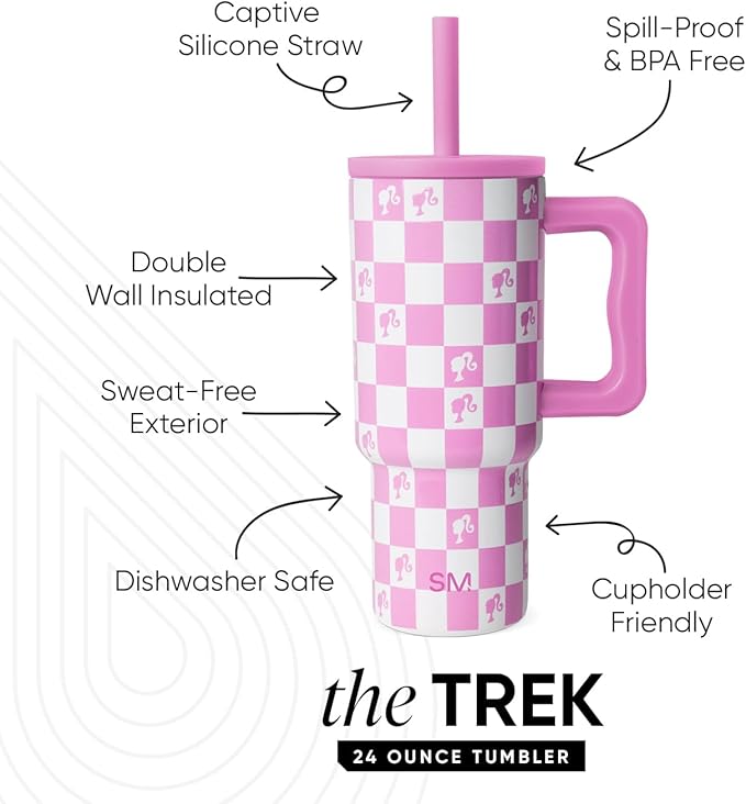 Simple Modern Barbie Kids 24 oz Tumbler with Handle and Silicone Straw Lid | Spill Proof Leak Resistant | Reusable Stainless Steel Bottle | Gift Kids Boys Girls | Trek Collection | Barbie Checkmate