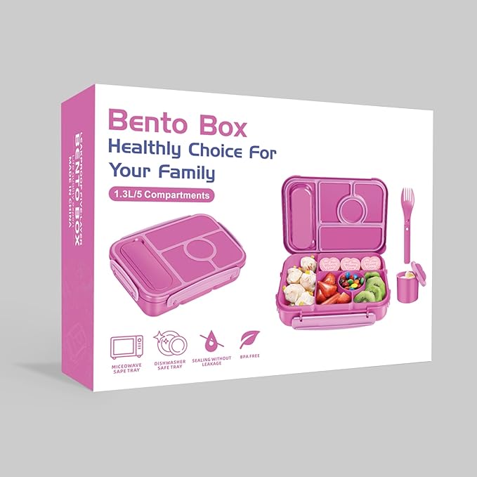 Bento Box Adult Lunch Box Kids,Lunch Containers for Adults/Kids/Toddler,5 Compartments Bento Lunch Box with Sauce Vontainers,Microwave & Dishwasher & Freezer Safe,BPA-Free (Red lily)