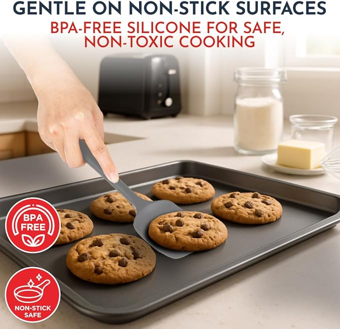 4-Piece Grey Baking Spatula Set - Holiday Baking Essentials, Rubber Spatulas Silicone Heat Resistant, BPA-Free - Spatula Set for Nonstick Cookware - Silicone Baking Utensils