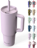 TILUCK 40 oz Tumbler with Handle, Vacuum Insulated Stainless Steel Travel Mug with 100% Leak-Proof Silicone Straw Lid, Cupholder Friendly Water Bottle(LightPurple, 40oz)