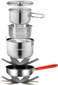 Camping Cookware Set 304 Stainless Steel Cooking Pots Pan Set with Travel Tote Bag for Camping Outdoor Kitchen Cooking Picnic for 4-6