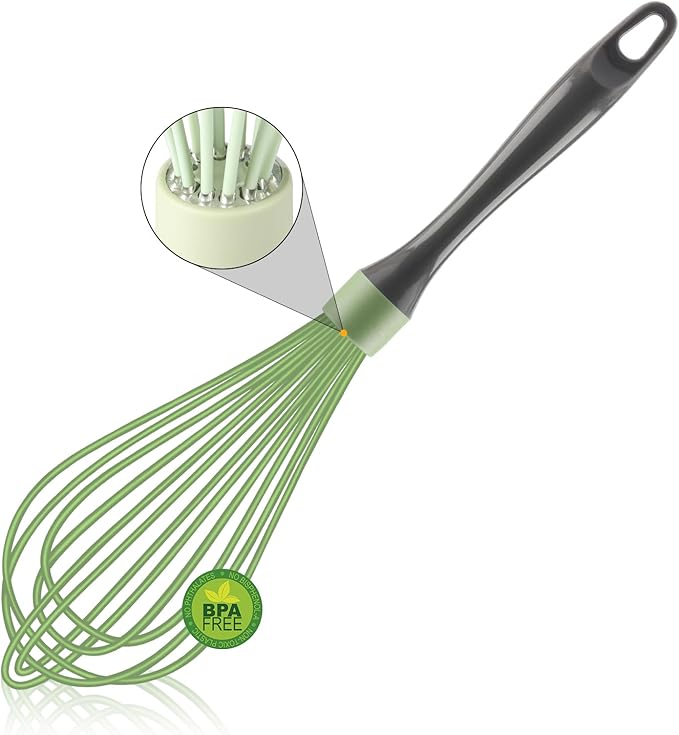 Professional Whisks, Dishwasher Safe, Stainless Steel & Silicone, Heat Resistant, 12-Inch, Green