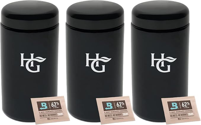 Herb Guard - 2 Oz Airtight Container & Smell Proof Jar (1 Liter) Humidity Pack Keeps Herbs Fresh for Months [3 Pack]