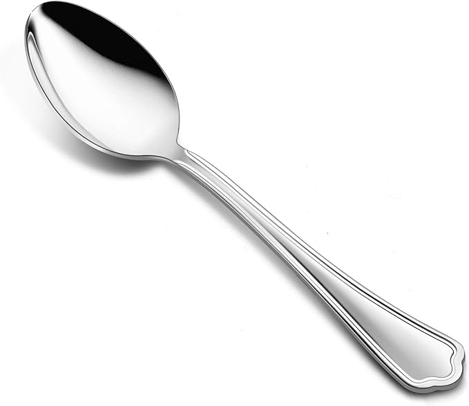 Teaspoon Set of 12, E-far 6.7 Inch Stainless Steel Spoons for Kitchen or Restaurant, Non-toxic & Mirror Polished, Scalloped Edge & Dishwasher Safe
