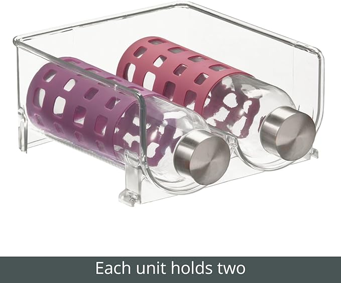 mDesign Plastic Stackable 2 Bottle Storage Holder Rack Organizer for Home, Kitchen Countertop, Cabinet, and Pantry - Holds Water Bottles, Perfect for Tumbler Cup - 4 Pack - Clear