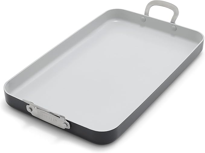 GreenPan x Bobby Flay 18" x 11" Nonstick Double Burner Griddle, PFAS-Free Ceramic Double Stovetop Skillet, Stainless Steel Handles, Dual-Use Cooking, Easy Clean Dishwasher & Oven Safe Pan, Gray