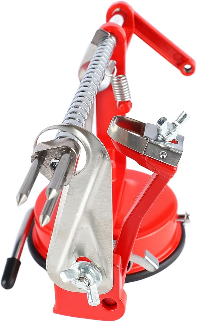 Apple Peeler Set, Stainless Steel Apple Peeler Slicer Corer, 3 in 1 Peel the Fruit, Slice it and Small Pieces with Suction Cup Base (Red)