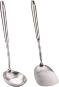 FJNATINH Wok Spatula and Soup Ladle Set - 304 Stainless Steel Wok Utensil Tools Set, 2 Pieces All Metal Cooking Kitchen Utensils,Chinese Wok Accessories for Cast Iron/Carbon Steel Wok