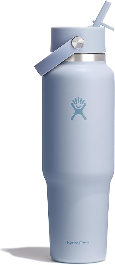 Hydro Flask Travel Water Bottle - Insulated Stainless Steel - Wide Straw Lid, Non Spill, Leakproof in 40 Oz Surf Blue