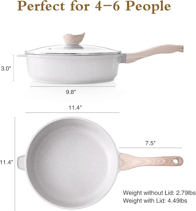 Kordisen Nonstick Ceramic Deep Frying Pan, 11 Inch Non Toxic Skillet with Lid, Healthy Jumbo Cooker, Saute Pan for Cooking, Induction Cookware, PFOA & PFAS Free
