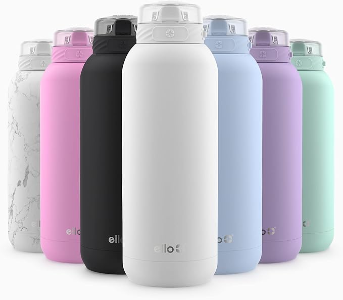 Ello Cooper 18oz Kids Stainless Steel Water Bottle with Straw and Carry Handle, Double Walled and Vacuum Insulated Metal, Leak Proof Locking Lid with Soft Silicone Spout, Reusable, BPA Free, White