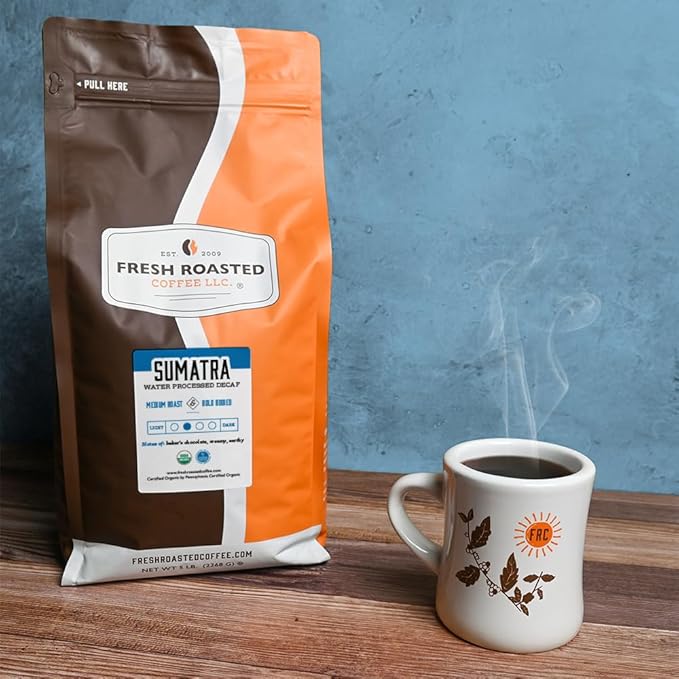 Fresh Roasted Coffee, Organic Sumatra Water-Processed Decaf | 100% Single Origin, USDA Organic, Kosher | Medium Roast 5 lb (80 oz) Whole Bean