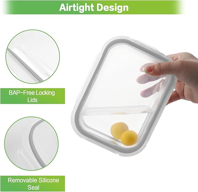 HOMBERKING Glass Food Storage Containers with Lids, [18 Piece] Glass Meal Prep Containers, Airtight Lunch Bento Boxes, BPA-Free & Leak Proof (9 lids & 9 Containers) - Grey