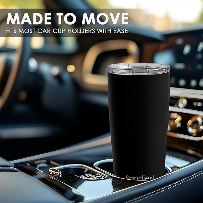 SANDJEST Black Tumbler 20oz Stainless Steel Double Wall Vacuum Insulated, Travel Coffee Cup, Gifts for Men Women Birthday Christmas