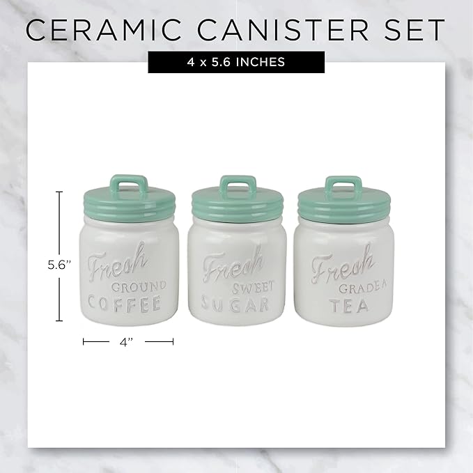 DII Kitchen Accessories Collection Ceramics, Jar Canister Set, Aqua, 3