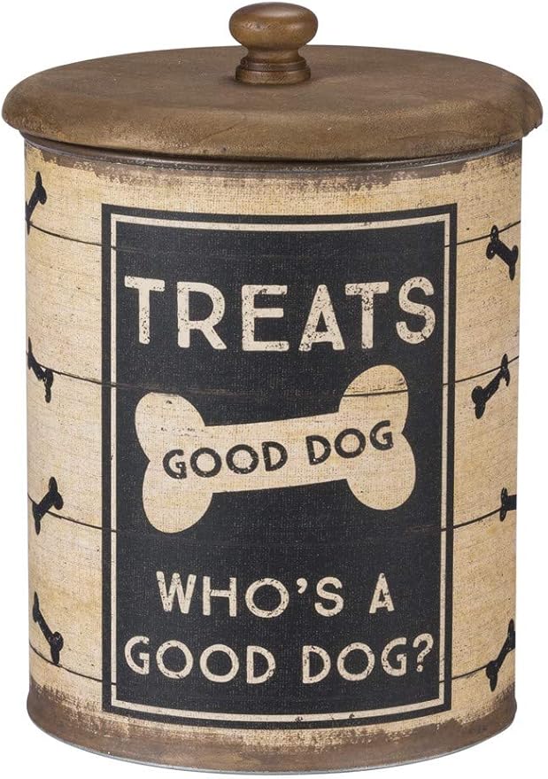 Primitives by Kathy Rustic Pet Tin Bins - Dog Food & Toy Storage Set, 'Toys & Beware of Wigglebutts' Themed Containers