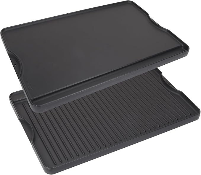 Cast Iron Griddle for Gas Grill, 16" x 24" Reversible Pre-Seasoned Large Flat Top Griddle Plate for Camp Chef etc., Stovetop/Electric/Propane/Charcoal, Outdoor Cooking Oblong Grilling Pan for Camping