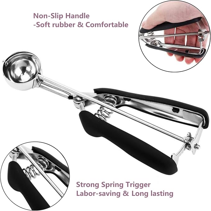 Stainless Steel Ice Cream & Cookie Scoop - 5.3Tbsp/80ml/2.7oz Capacity, Trigger Release